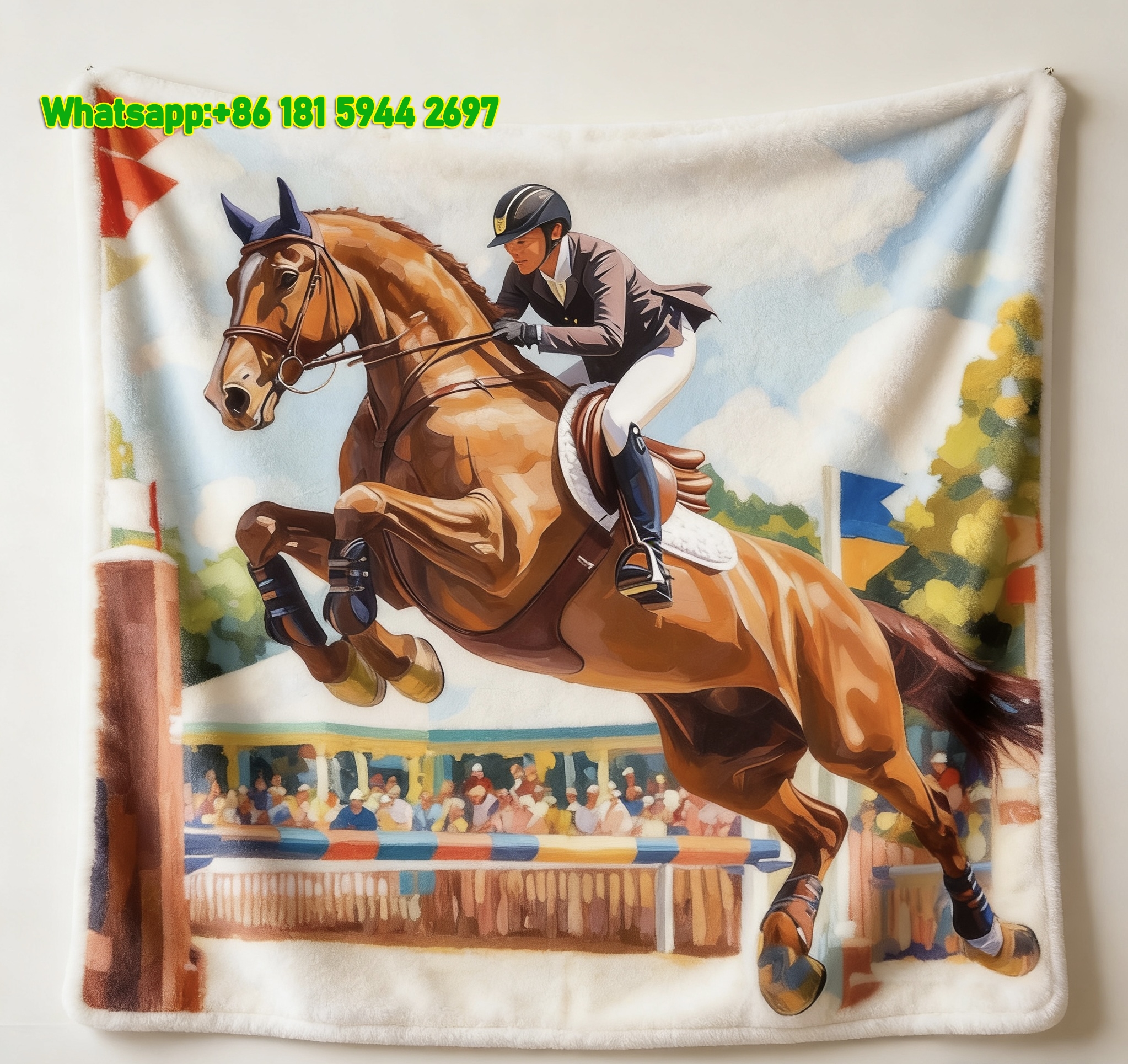 Hermes Oil Painting Equestrian Show Jumping Flannel Wall Hanging Blanket throw blanket IMG_5454